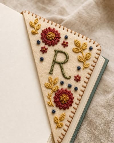 Personalized Embroidered Corner Bookmark, Floral Custom Book Mark (Summary)