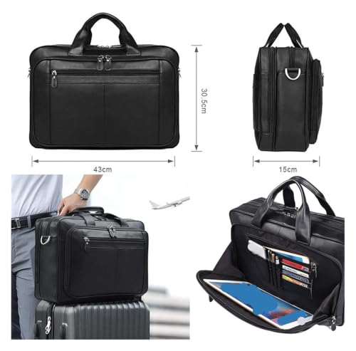 LLzyx Briefcase Double Compartment 17inch Laptop Business Shoulder Handbag Leather Messenger Bag Briefcase