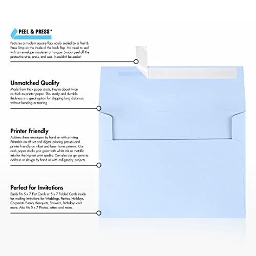 LUXPAPER A7 Invitation Envelopes for 5 x 7 Cards in 80 lb. Baby Blue, Printable Envelopes for Invitations, w/Peel and Press Seal, 1000 Pack, Envelope Size 5 1/4 x 7 1/4 (Blue)