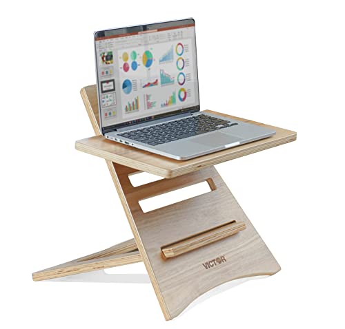 Victor Laptop Stand - Adjustable Acacia Wood Standing Desk Converter with 5-Level Height Adjustment, Portable Design, Fast Tool-Free Assembly, Natural Finish