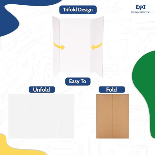 EPI Tri Fold Cardboard Display Board. Large 36 x 48in Black Tri-fold Poster 30 Pack. Professional Presentation Boards with Rounded Corners for Science Fair Project, School and Business Presentations