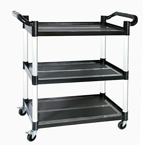 3-Tier Rolling Cart with Wheels, Heavy-Duty Plastic Utility Cart with 2 Lockable Wheels, Food Cart with 510 lbs Capacity, Restaurant Kitchen Cart for Home, Office, Warehouse, Garage