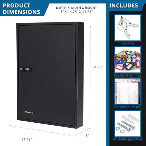 BARSKA Steel 100 Key Safe Cabinet with Combination and Key Lock Box