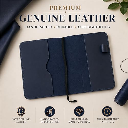 TheAntiq Blue Leather Journal Cover XL – Handmade Refillable Notebook Holder with Pen Loop, B5 Writing Organizer for Office, Travel & Professional Use 7.5 x 9.5"