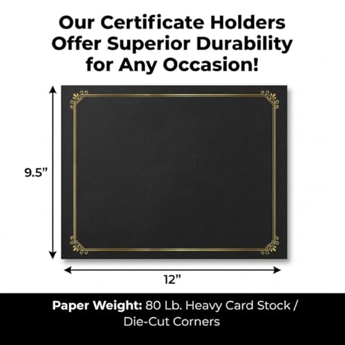 PaperDirect Simple Foil-Stamped Black Certificate Jacket, Heavy Cover Stock, Holds 8.5 x 11 Certificate, Elegant Gold Foil Border, Graduation Diplomas, Employee Recognition, Student Award, Pack of 50