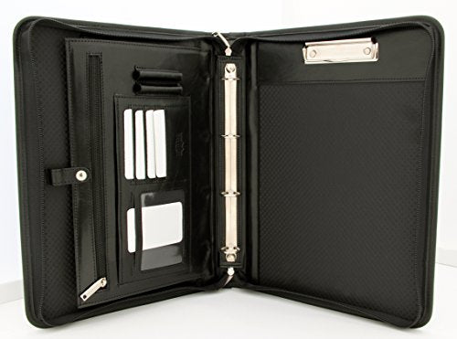 Noda Conference Folder A4 Italian Folder Leather Ring Binder A4 Clipboard with Handle (Black)
