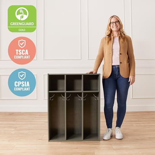 ECR4Kids Streamline 3-Section Toddler Coat Locker with Cubby Storage, Kids Furniture, Grey Wash