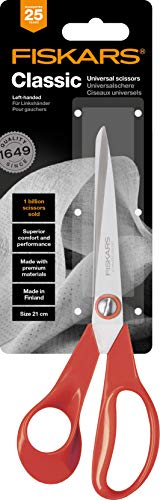 Fiskars Universal Scissors Left-Handed, Length: 21 cm, Stainless Steel Blade/Plastic Handles, Red, Classic, 1005147