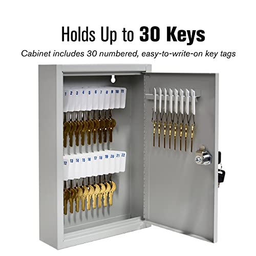 BankSupplies STEELMASTER 30 Key Cabinet | Single Lock Control Key Box | Welded 22 Gauge Steel Construction | Scratch Resistant | Write-On Key Tags for Easy Identification