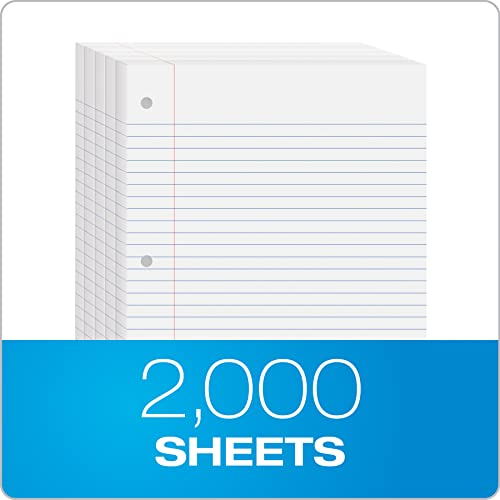 Oxford Loose Leaf Paper, Filler Paper, Notebook Paper, 8" x 10-1/2", Wide Rule, 3-Hole Punched, 2,000 Sheets for 3 Ring Binders, 4 Packs of 500, White (62379)
