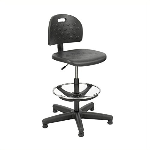Scranton & Co Workbench Drafting Chair, Adjustable Seat Height 22-32 in, Black Polyurethane Foam Seat and Back, Steel Base with Nylon Glides, Ergonomic Office or Studio Seating