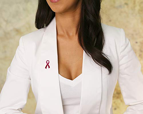 50 Pack Burgundy Large Flat Ribbon Shaped Pins – Burgundy Ribbon Pins for Sickle Cell Anemia, Myleoma Awareness, Meningitis and Hospice Awareness – Fundraising & Awareness