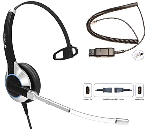 TruVoice HD-300 Deluxe Wired Headset with Noise Reduction Voice Tube & HD Speakers - Includes Amplified Adapter Cable Compatible with Avaya 16xx, 96xx and J Series Desk Phones
