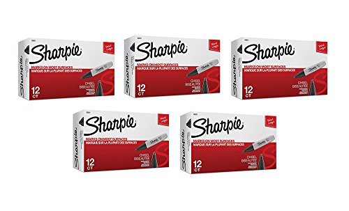 Sharpie Chisel Tip Permanent Markers, Black (12 Count) (5 Pack)