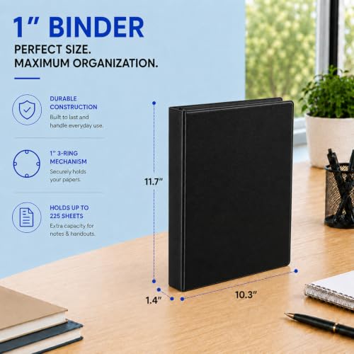 Rosmonde 1 Inch 3 Ring Binder Bulk, 36 Pack, Clear View Black Binders