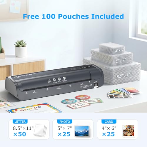 Laminator Machine, Bonsen 13 Inch Wide Thermal Laminator with Never Jam Technology, A3 Laminating Machine with 100 Laminating Sheets for School, Office and Home, Black (L3402)