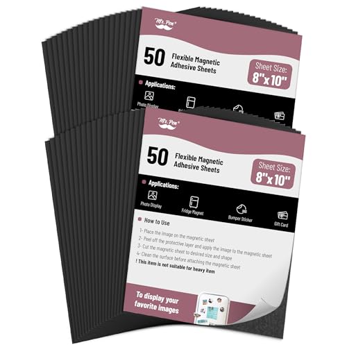 Mr. Pen- Adhesive Magnetic Sheets, 8" x 10", 50 Pack, Cuttable Magnets Flexible Magnet Sheets with Adhesive for Crafts Photos, Classroom Decorations, Easy Peel and Stickers for Planning