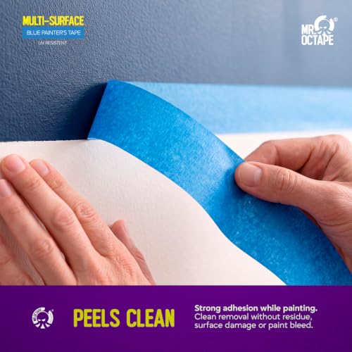 MR.OCTAPE Blue Painters Tape 2 Inch, 24 Rolls Bulk Pack, 55 Yards Per Roll, Multi-Surface, UV Resistant, Clean Removal for Walls, Glass, Trim, Baseboards