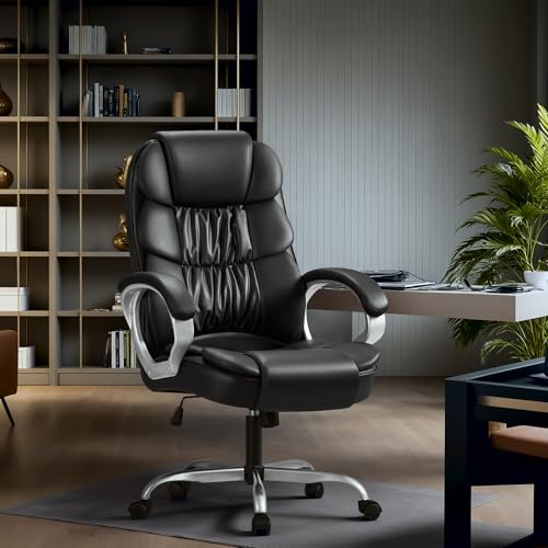 Homall Office Chair High Back Computer Desk Chair, PU Leather Adjustable Height Modern Executive Swivel Task Chair with Padded Armrests and Lumbar Support (Black)