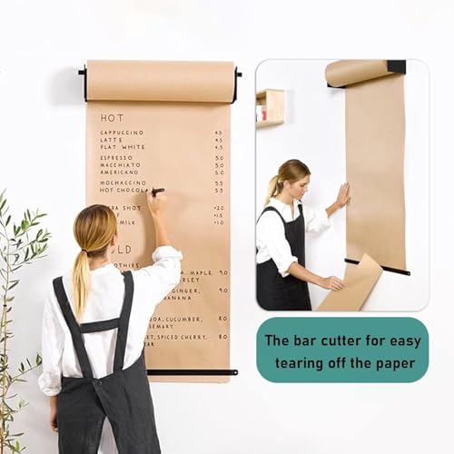 LLurAQE LNNW Kraft Paper Dispenser Studio Office Kraft Paper Dispenser & Cutter with 50m Long Paper Roll, Kraft Paper Holder for to-Do Lists, Drawing Board(Black Holder,37cm/14.5)