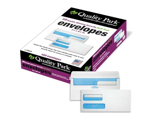 Quality Park #9 Security Envelopes, Double Window, Self Seal, Invoices/QuickBooks Statements, 3-7/8 x 8-7/8 Inches, 24 lb White, 500/Box (QUA24529)