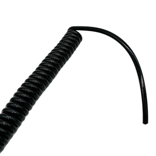 3 Core Coiled Curly Mains Flex Cable 17AWG 1mm Square Black Stretch 1-15m