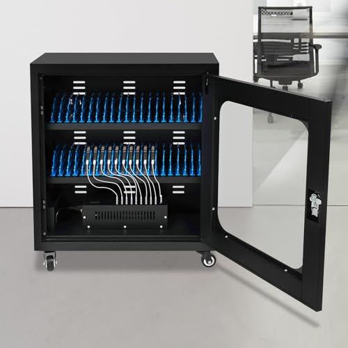 MELONGKAYLON 20-Device Charging Cabinet and Station for Laptops/Tablets/Chromebooks, Lockable Wall-Mount Or Tabletop Steel Storage with Cable Management, Fits Up to 8" Devices, Black (40-Device)