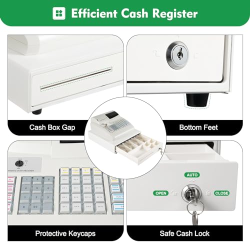 47 Keys Electronic Cash Register, Commercial Pos System Cash Management System Electronic Cash-registers with 4 Bill Slots & 5 Coin Slots for Small Businesses Retailers Supermarkets