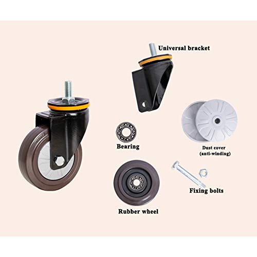 Mavvilo Heavy-Duty Rubber Casters Wheels 3-5 Inch M12 Thread 500Kg Load Capacity Quiet Dustproof Industrial Trolley 360掳 Swivel with Brake 4-Pack for Carts,5 Inch