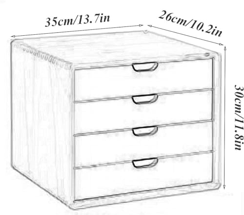 HSTBLEOO Multi-Layer Drawer Storage Box, Solid Wood Flat File Cabinet, A4 Treatment Storage Cabinet For Home Desktop Office(A,4 layers)