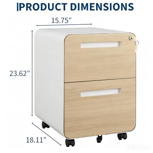 2 Drawer Mobile File Cabinet with Lock, Under Desk Metal Filing Cabinet