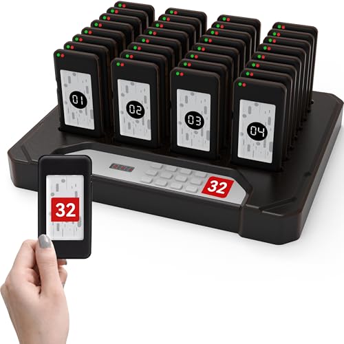 32 pc Lineup Waiting Queue Pagers for Restaurants Paging System Coast Buzzer Beep Buzzer Signal Calling Customer Service for Cuisine Hospital