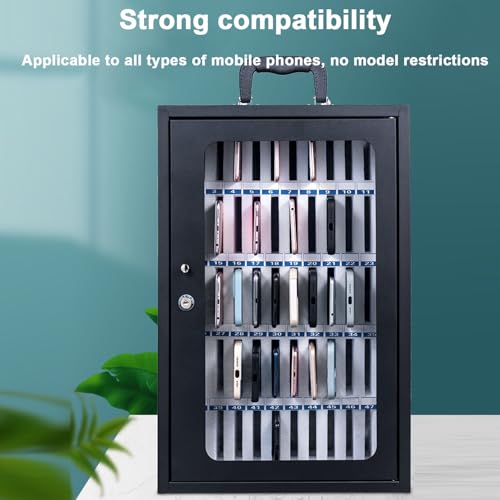 Cold Rolled Steel Pocket Chart Storage Cabinet, Classroom Cell Phone Storage Cabinet w/Portable Handle, Key Lock & Handwritten Tags,Cell Phone Storage Station Lockers for Office School Factory