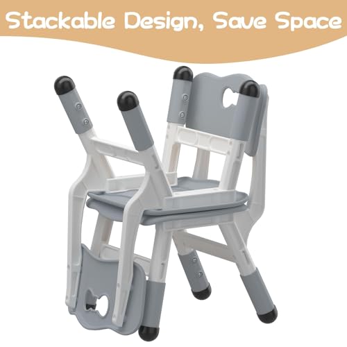 Jojoka Adjustable Kids Chairs 2pcs - 3 Level Height Adjustable Toddler Chair for Ages 3-8 - Ergonomic Backrest, Durable Plastic, Non-Slip Feet - Home, Kindergarten, Classroom & Activities - Dark Gray