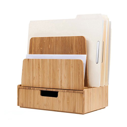 MobileVision Desktop Paper Tray File Folder Holder 5-Slot, & Bamboo Drawer Set; Storage for Office Supplies & Stationary items, pens, pencils, scissors, notepads, business cards and more