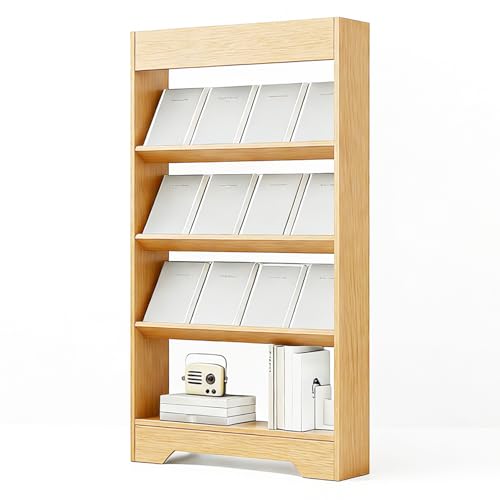 LHIUGE 4-Layer Brochure Display Rack,Freestanding Wooden Magazine Rack,Standing Literature Display Rack Brochure Holder for Home, Office, Retail Display