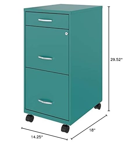 UrbanPro 3 Drawers 29.52" Vertical Turquoise Metal Filing Cabinet Lockable Pre-Assembled Movable Letter Size for Home, Office
