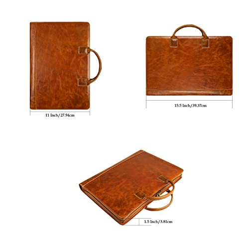 GZRHKJ Oil Wax Leather Portfolio, Padfolio Organizer with Handle, Personalized Padfolio，Padfolio With Zipper for Men Women，Suitable for 15-inch Laptop Legal Pad Padfolio, Brown