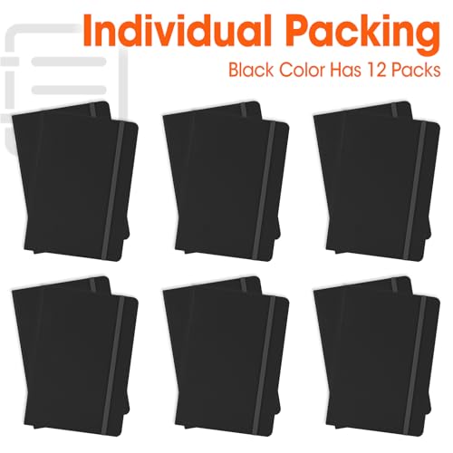 BGUP 12 Pack Lined Journal Notebook for Work, 200 Pages, Medium 5.5 in x 8.3 in, A5 College Ruled, Hardcover Journaling Notebooks for Writing, Note Taking, Fit for Business Work School Home (Black)