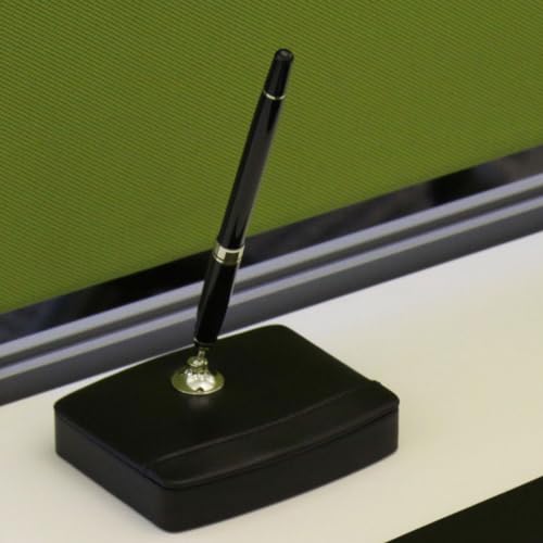 Black Leather Single Pen Stand with Gold Accents