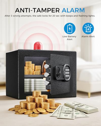 GTPLAYER Safe Box 0.8 Cubic Feet for College Dorm Room with Electronic Keypad & Fingerprint, Shelf, Wall Mount Kit, Hidden Home Safe for Money, Jewelry & Documents