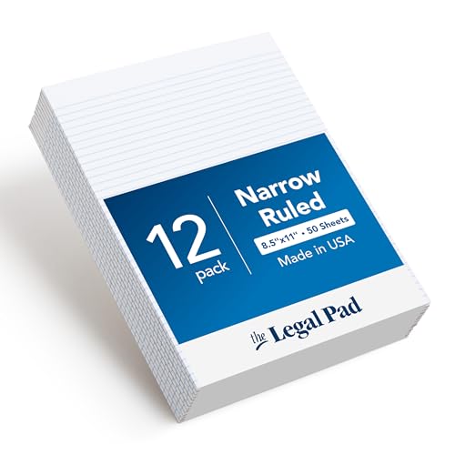 TOPS The Legal Pad Writing Pads, Glue Top, 8-1/2" x 11", Narrow Rule, 50 Sheets, 12 Pack (7529)