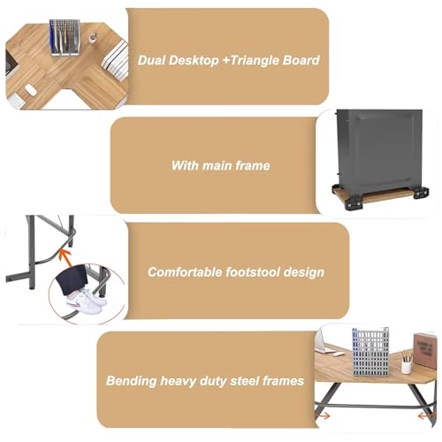 TMPQAHR Bedroom Corner Desk, L-Shaped Writing Desk, L-Shaped Computer Desk, Wide Desktop, Comfortable Footstool Design, Suitable for Small Space, Bedroom, Living Room(Red Walnut)