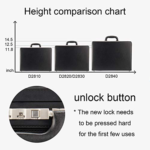 Hard Attache Briefcases for Men & Women/Bonded Leather Slim Hard-sided Laptop Cases with Combination Locks - Black D2810