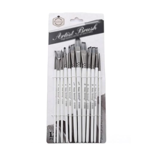 BXFIRS Nylon Hair White Art Paintbrush Sets 12 Combination Acrylic Brush Set