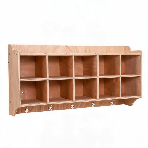 LEISULIF 10 Cubbies Wall Mount Wooden Cubby Storage Organizer Natural Retro