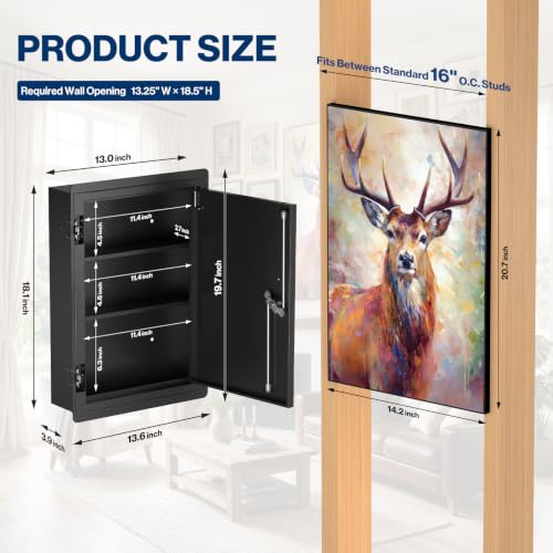POCHAR Large Picture Hidden In Wall Safe Gun Secret Storage with Lock