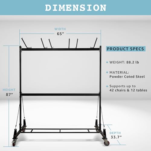 AdirOffice Combo Cart for Chairs & Tables - Foldable Seat & Table Wheeled Caddy - Steel Body Truck with Locking Swivel Caster Wheels - 600 Lbs Weight Capacity - Quick & Easy Assembly