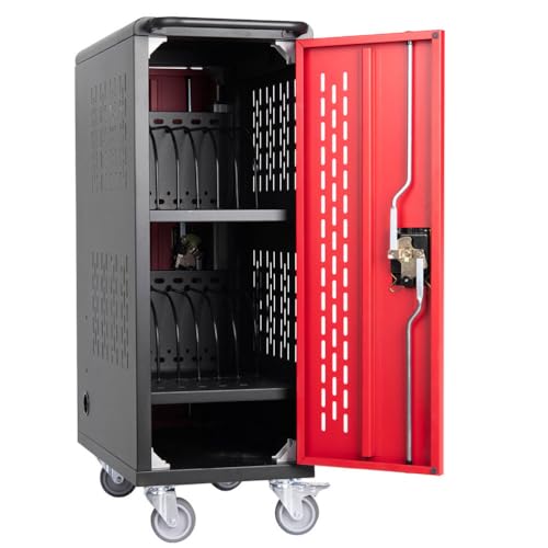 16-Slot Laptop Charging Cart, Mobile Charging Station for Chromebook, Tablet & 15.6" Laptop, Steel Storage Cabinet with Lock, Power Strip & Cable Management, Rolling Wheels & Ventilation Panels