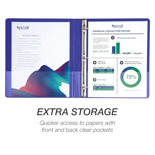 Samsill Durable 0.5 Inch Binder, D Ring Binder, Customizable Clear View Cover, Blue, 24 Pack, Each Holds 125 Pages
